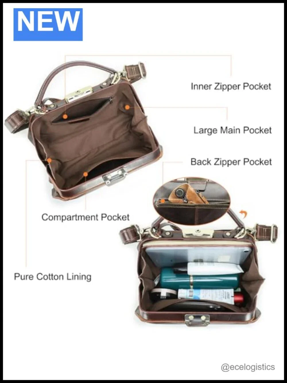 Vintage Full Grain Leather Doctor Bag Satchel Top Handle Purse